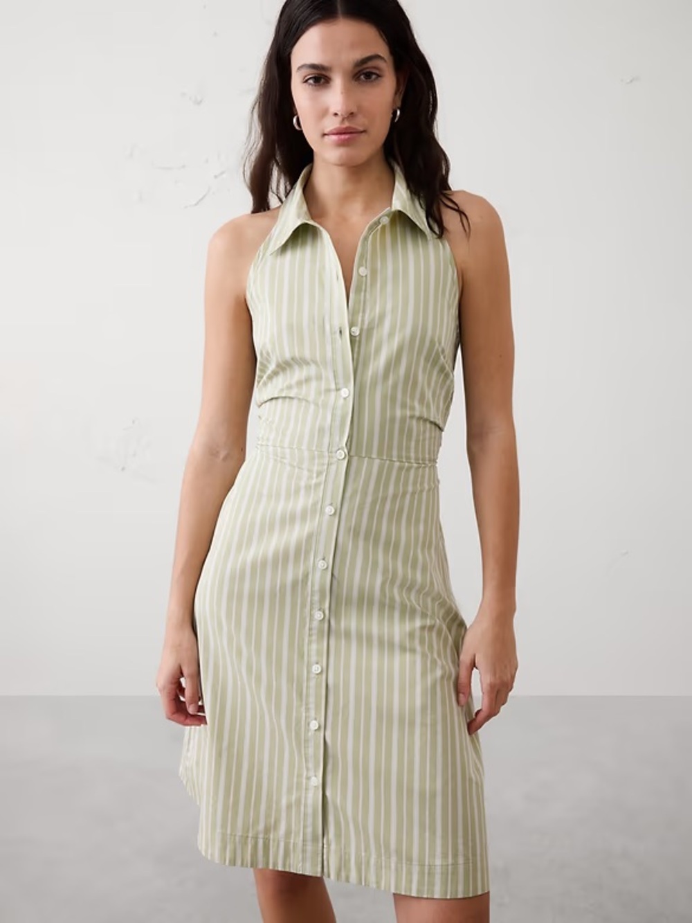 Banana Republic Light Green and White Striped Halter Midi Dress